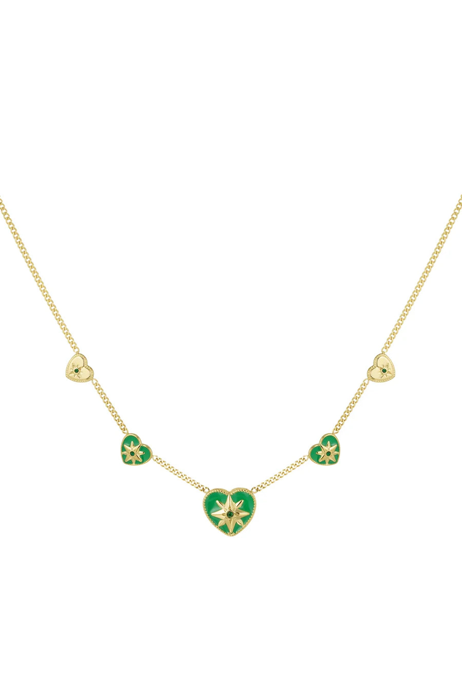 Groene hartjes ketting met ster stainless steel LoveSieraden