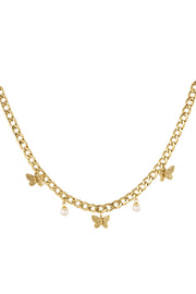 Schakelketting ketting vlinders & parels goud LoveSieraden