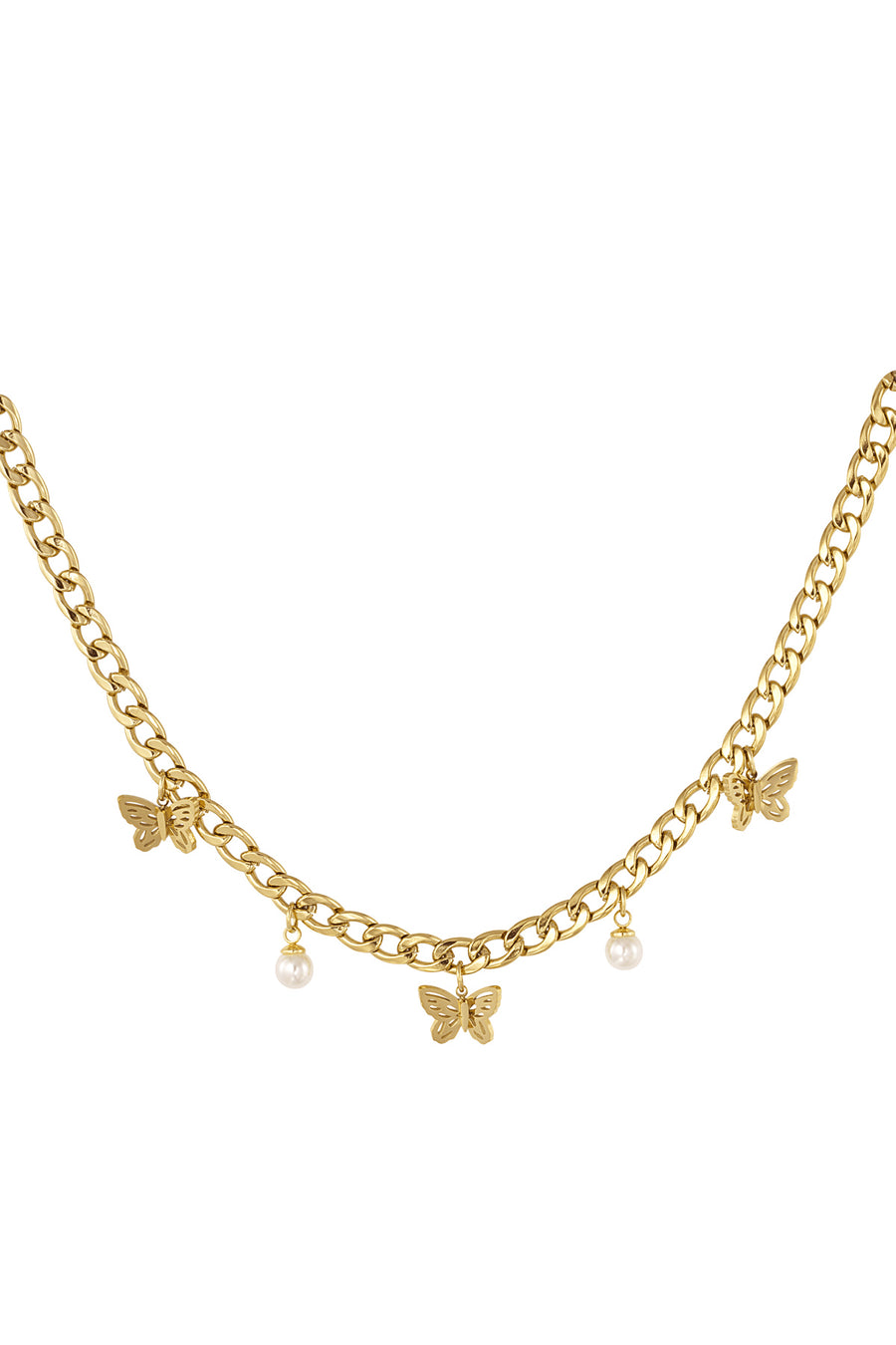 Schakelketting ketting vlinders & parels goud LoveSieraden