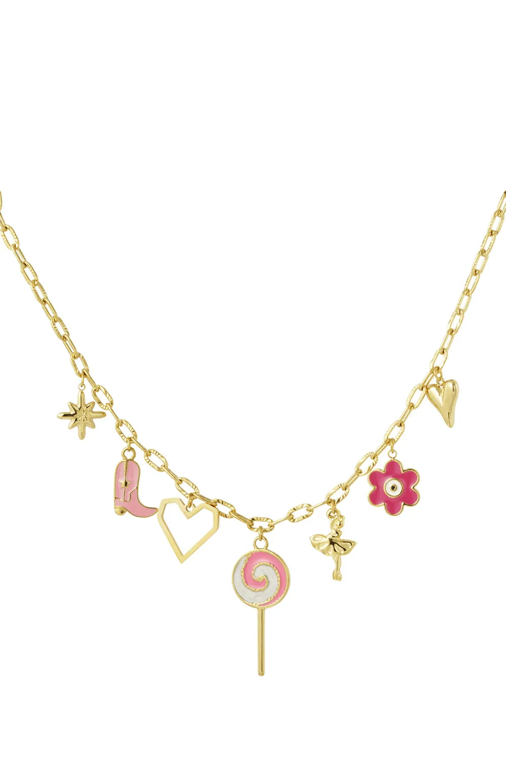 Bedelketting met lolly, hart, danseres en bloem LoveSieraden