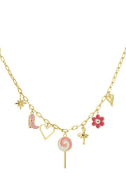 Bedelketting met lolly, hart, danseres en bloem LoveSieraden