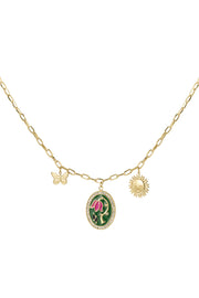 Ketting met groene bedel en zon stainless steel LoveSieraden