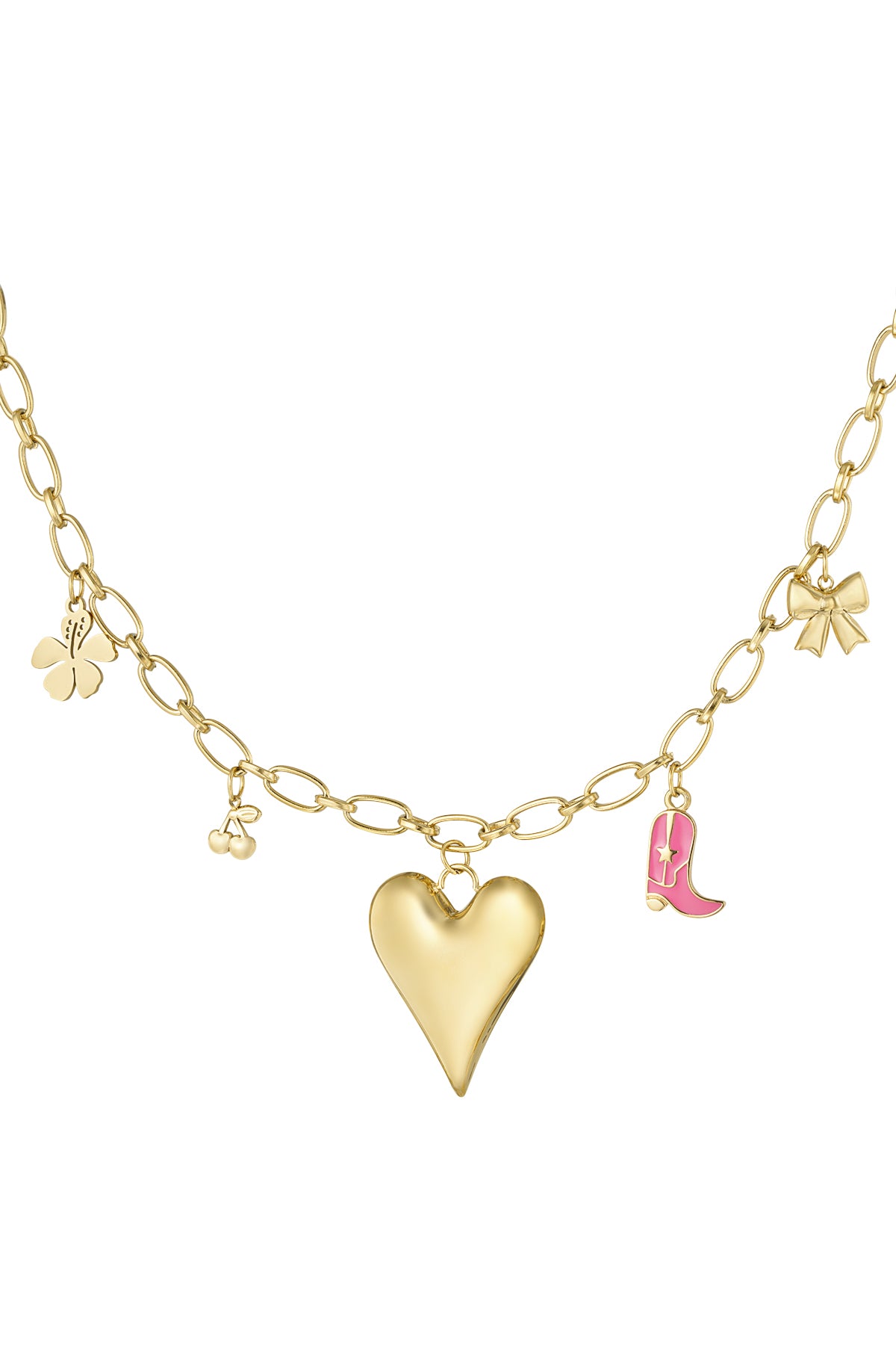 Bedelketting groot hart en roze cowboylaars LoveSieraden