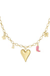 Bedelketting groot hart en roze cowboylaars LoveSieraden