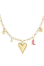 Bedelketting groot hart en roze cowboylaars LoveSieraden