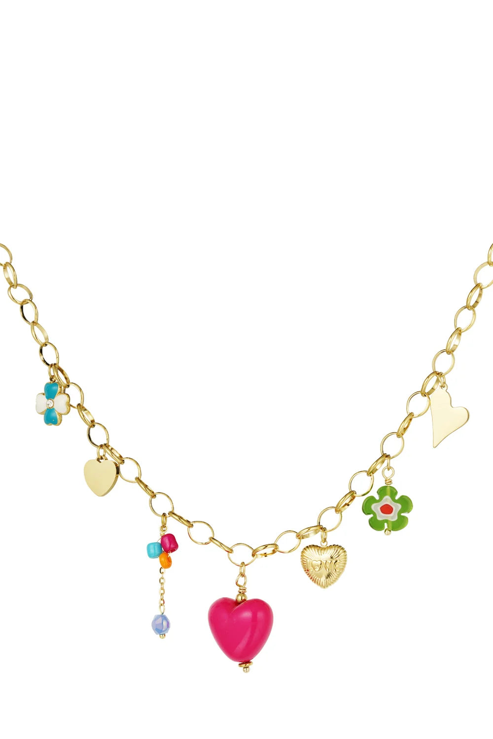 Gouden dames ketting met hartjes en bloemen stainless steel LoveSieraden
