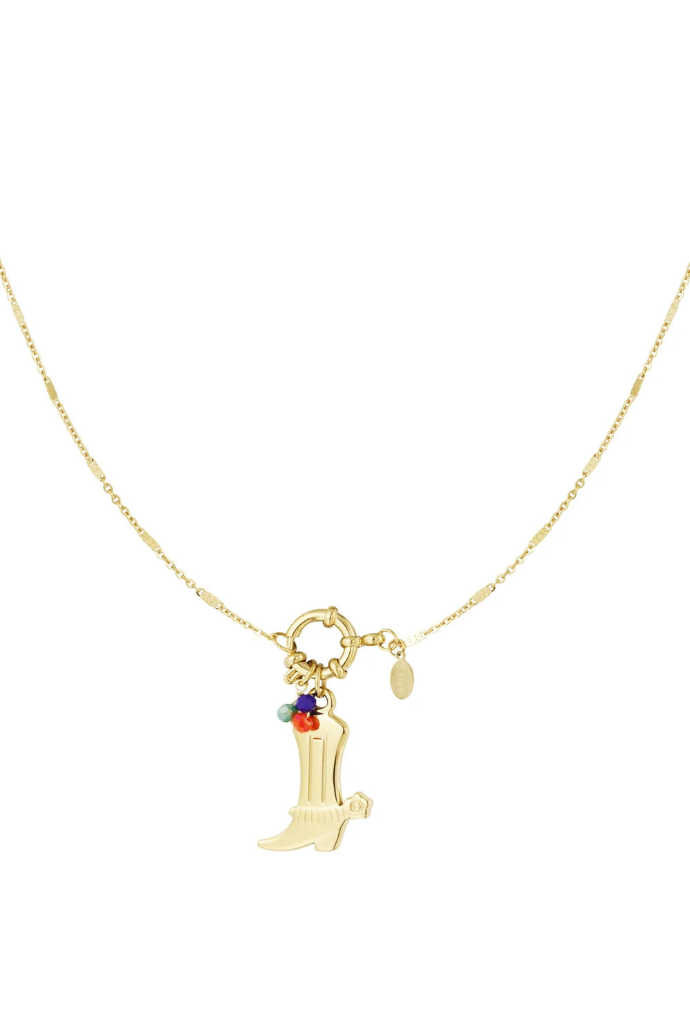 Ketting cowboylaars en gekleurde kraaltjes stainless steel LoveSieraden
