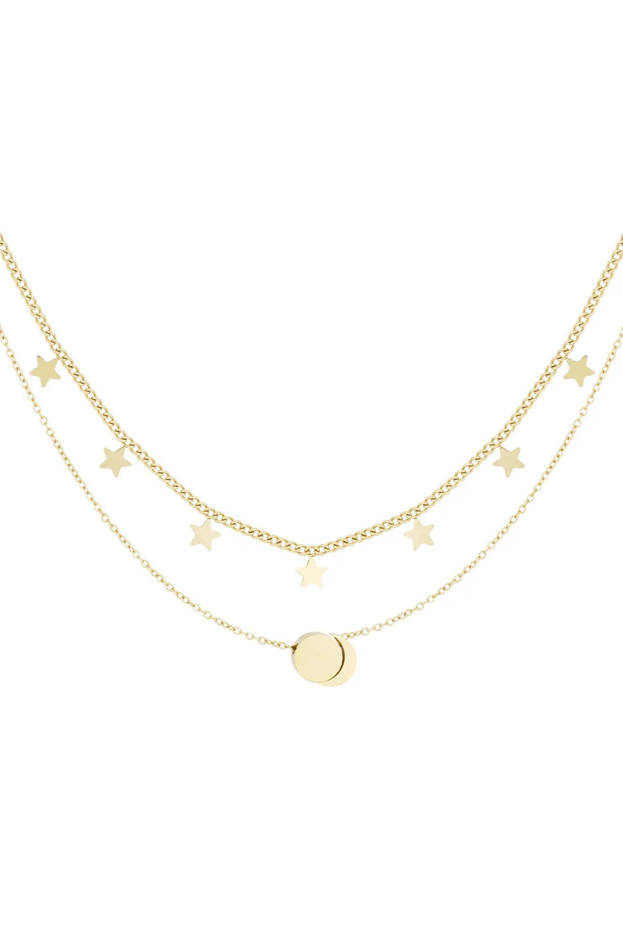Dubbele ketting met sterren goud en zilver stainless steel LoveSieraden