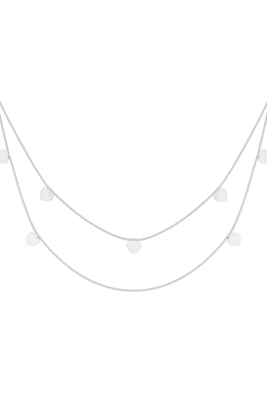 Dubbele ketting met hartjes goud of zilver stainless steel LoveSieraden