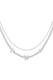 Dubbele ketting met hartje, strik en bloem LoveSieraden