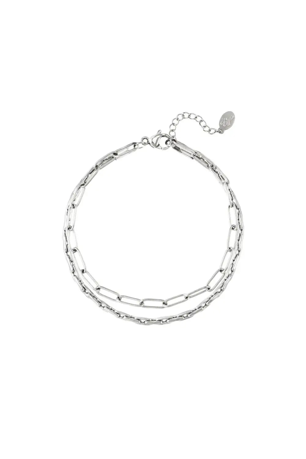 Zilveren dubbele schakelarmband stainless steel LoveSieraden