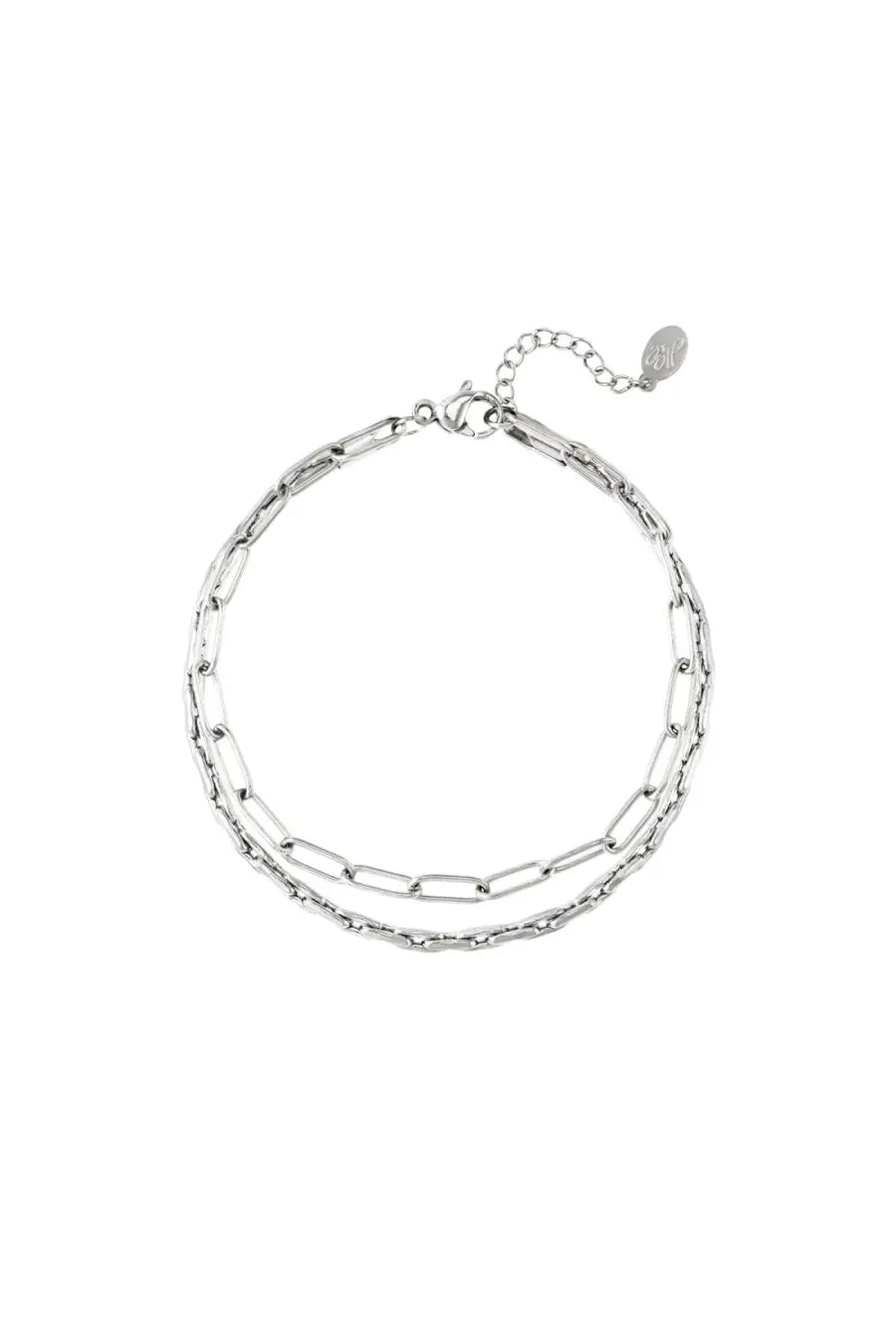 Zilveren dubbele schakelarmband stainless steel LoveSieraden