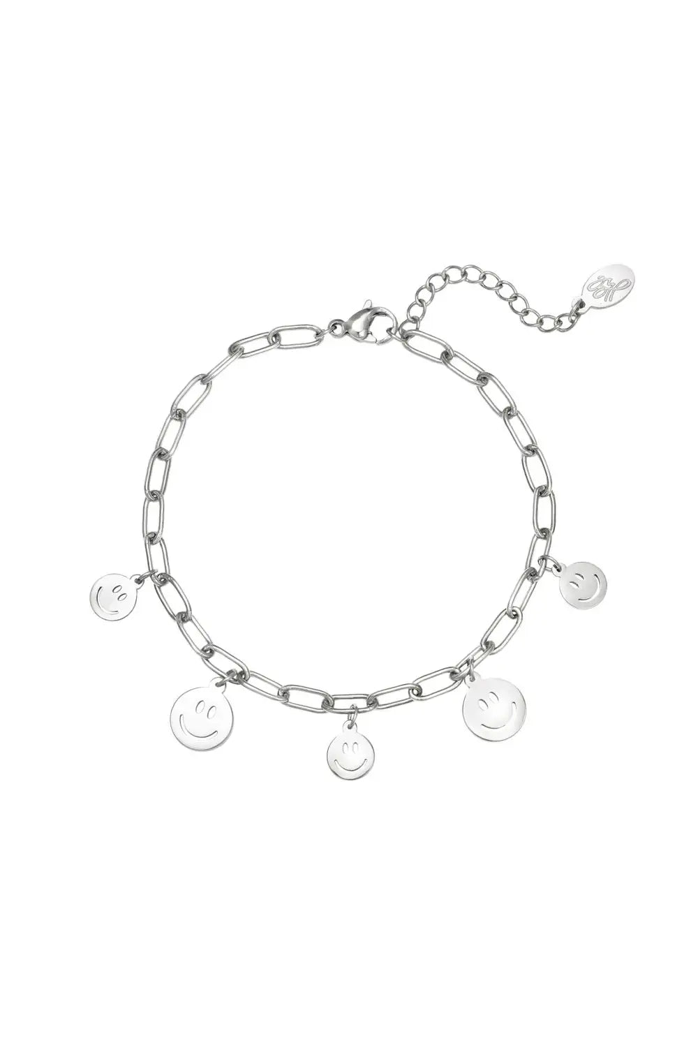 Zilveren bedelarmband met vijf smileys stainless steel LoveSieraden