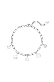Zilveren bedelarmband met vijf smileys stainless steel LoveSieraden
