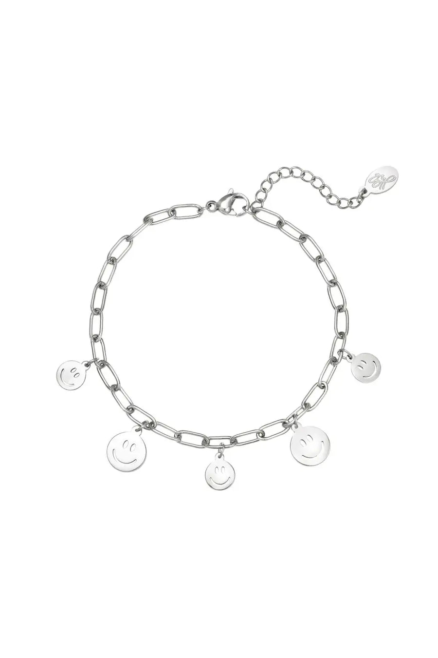 Zilveren bedelarmband met vijf smileys stainless steel LoveSieraden