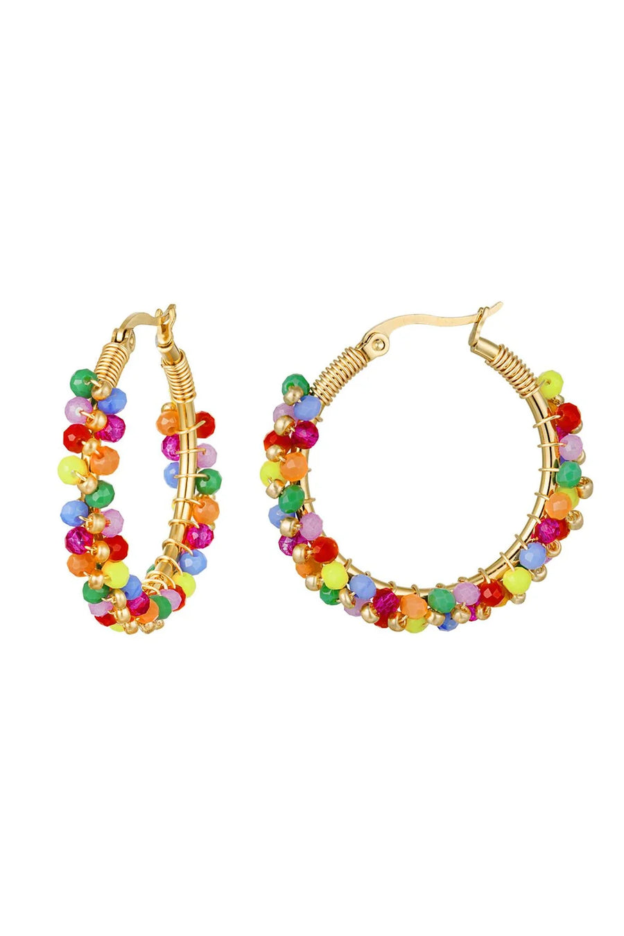 Gouden hoop oorbellen met gekleurde kralen LoveSieraden