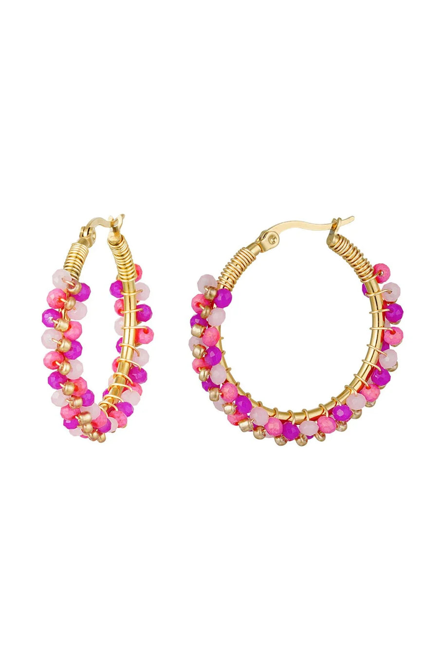 Gouden hoop oorbellen met gekleurde kralen LoveSieraden