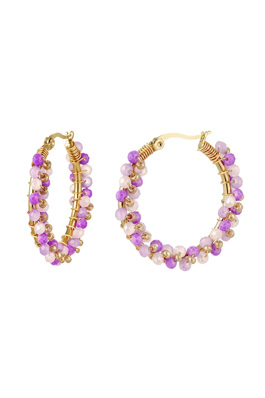 Gouden hoop oorbellen met gekleurde kralen LoveSieraden