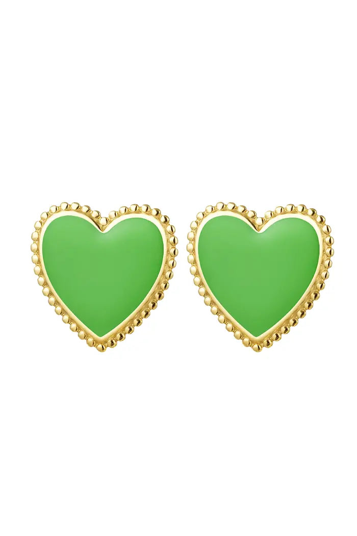 Oorknoppen hart groen met gouden rand - LoveSieraden