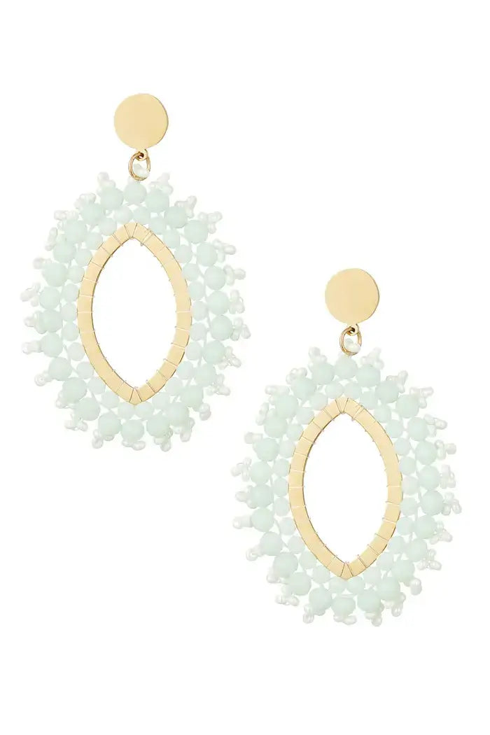 ovalen oorbellen goud met lichtblauwe accenten