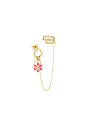 Oorbel met earcuff en gekleurd bloemetje LoveSieraden