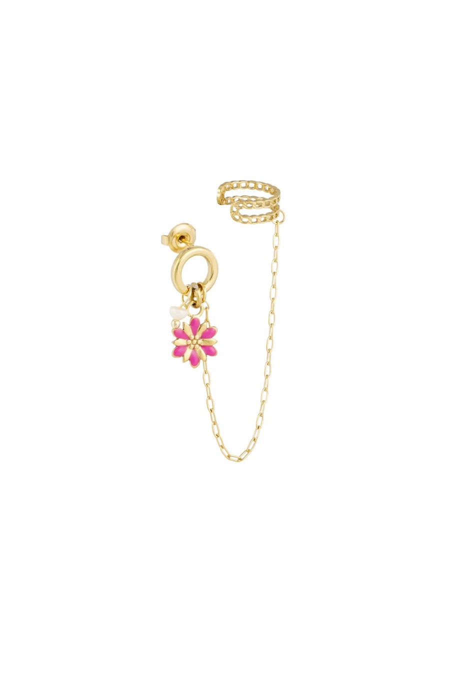 Oorbel met earcuff en gekleurd bloemetje LoveSieraden
