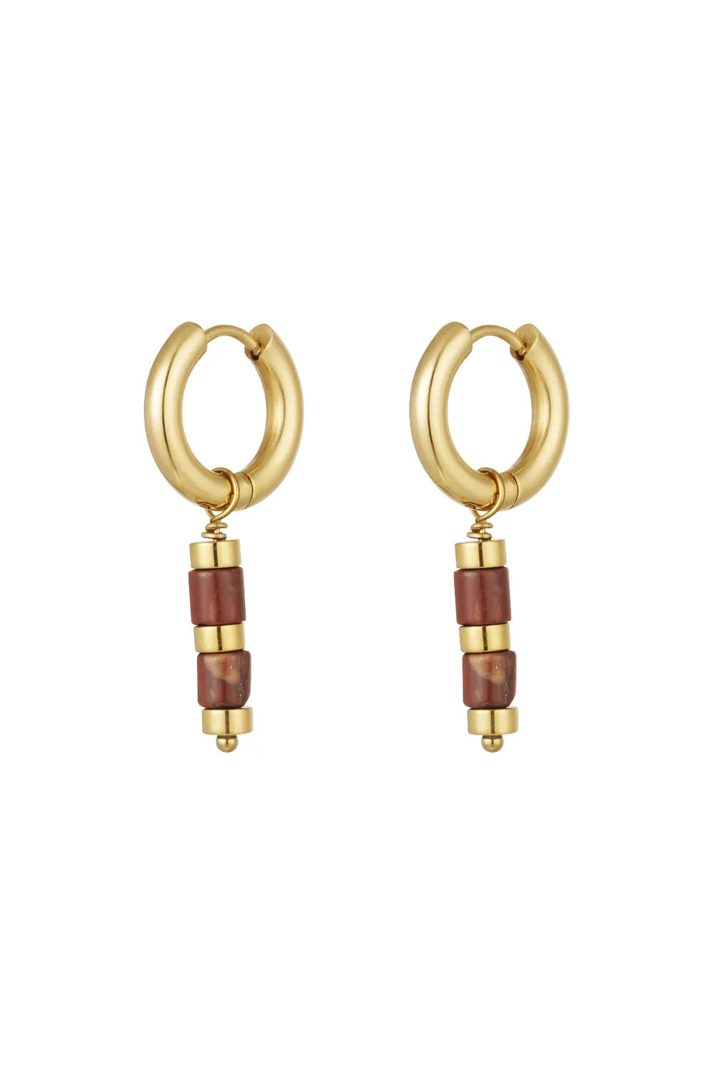Oorbellen dames kralen rood en goud LoveSieraden