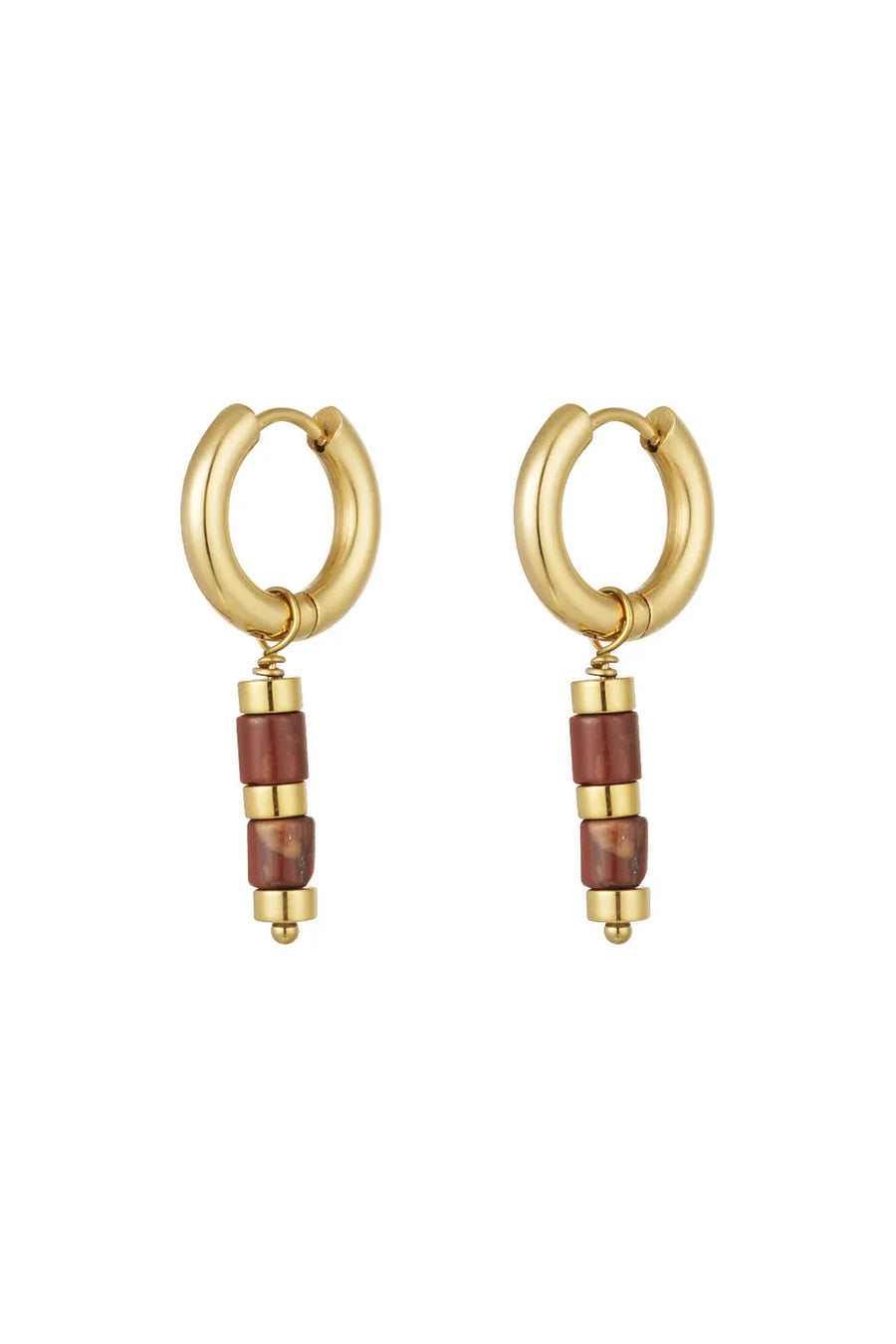 Oorbellen dames kralen rood en goud LoveSieraden