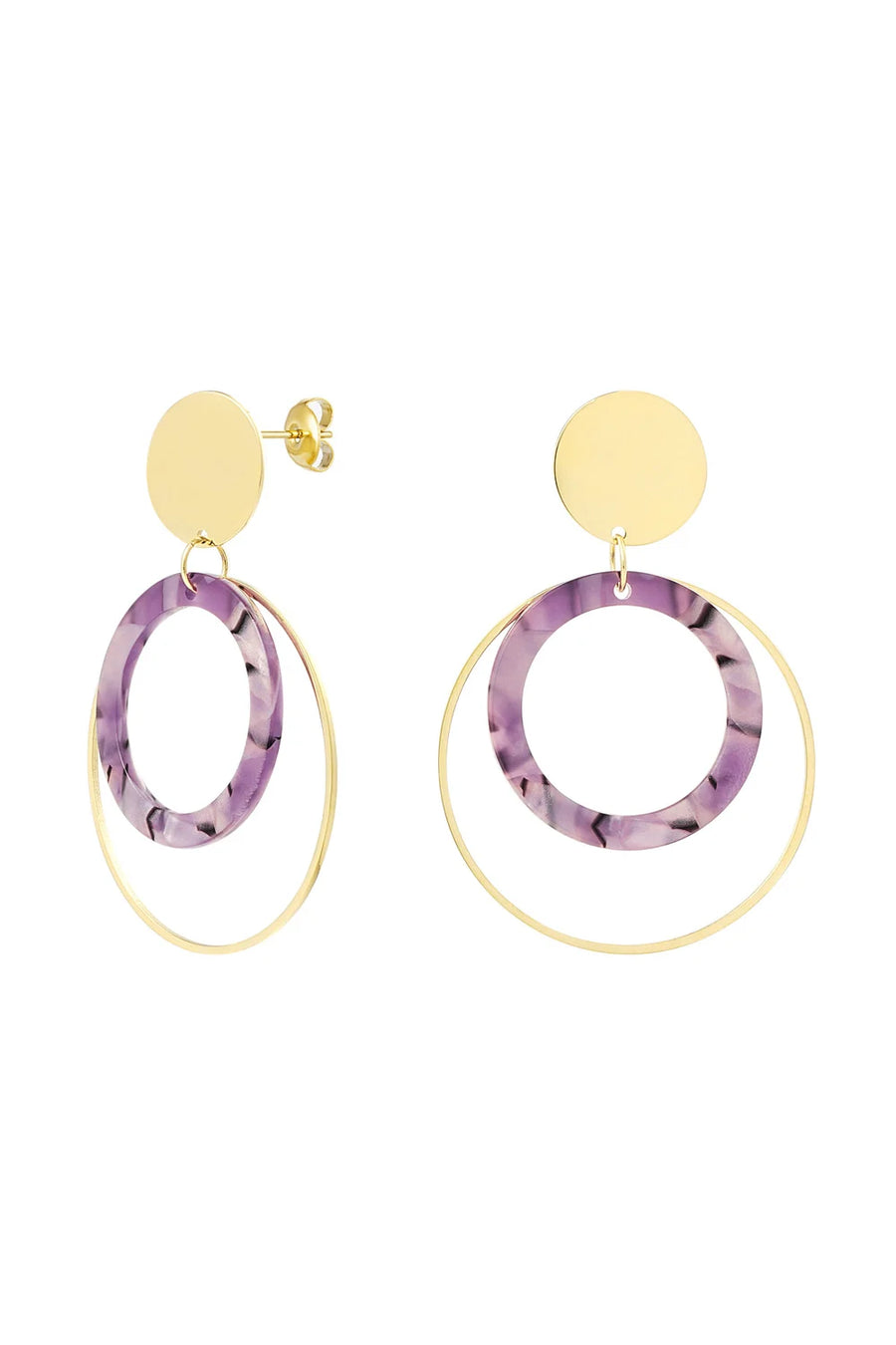 Statement oorbellen goud paars dames LoveSieraden