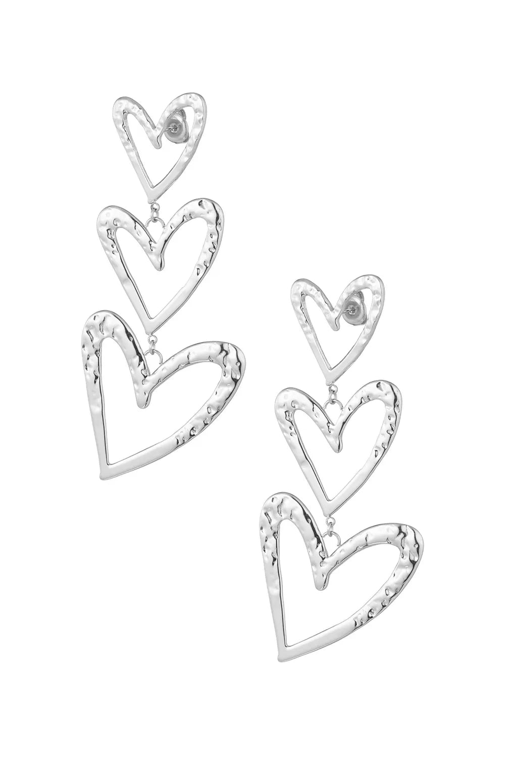 Oorbellen drie grote harten met structuur zilver LoveSieraden