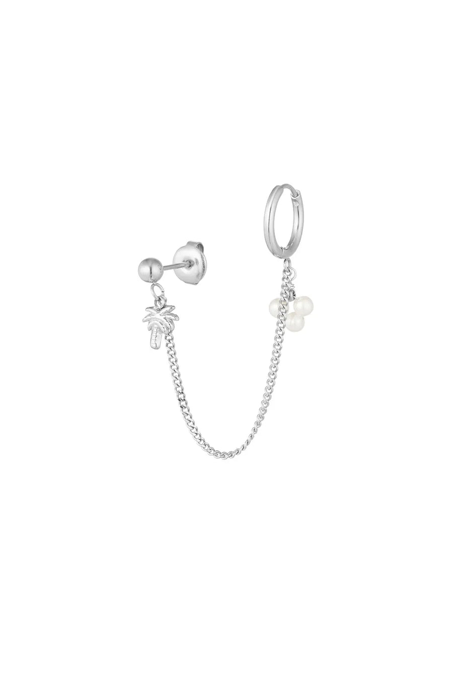 Dubbele oorbel palmboom met ketting stainlesss steel LoveSieraden