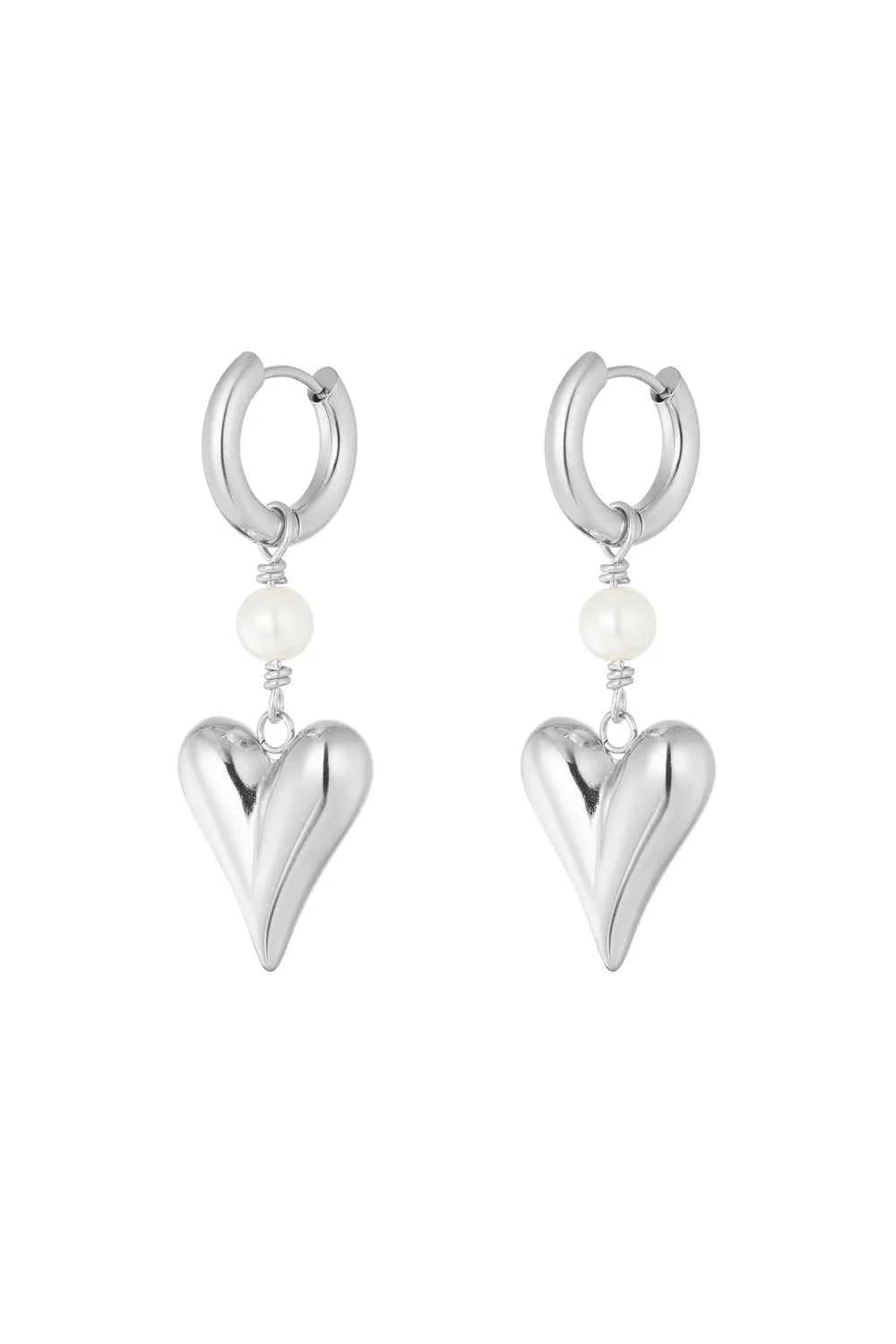 Zilverkleurige oorbellen met hartje en parel stainless steel LoveSieraden