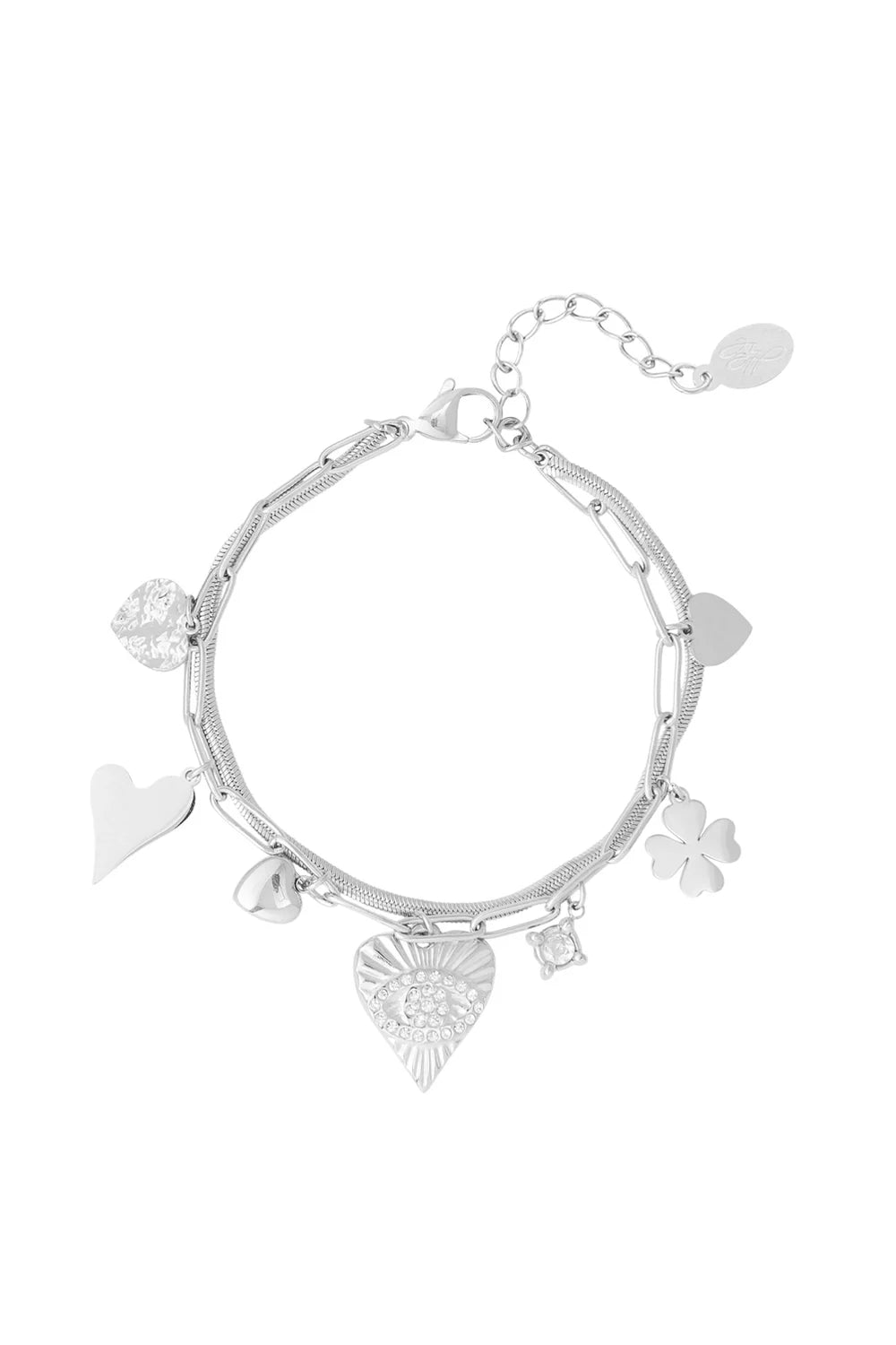 Dubbele bedelarmband met zeven bedels stainless steel LoveSieraden