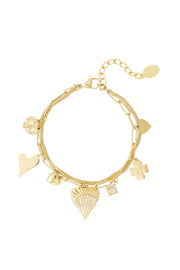 Dubbele bedelarmband met zeven bedels stainless steel LoveSieraden