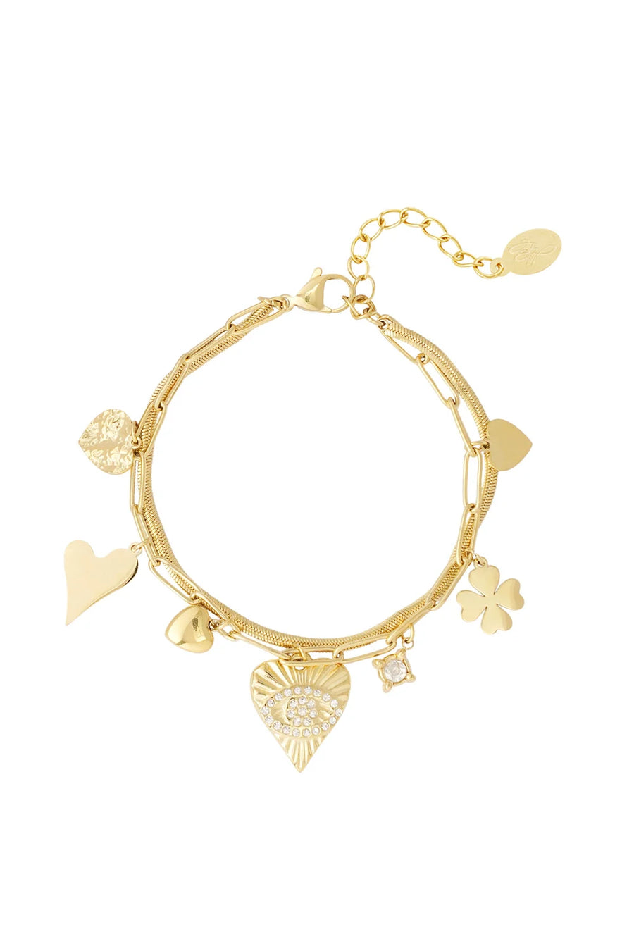 Dubbele bedelarmband met zeven bedels stainless steel LoveSieraden
