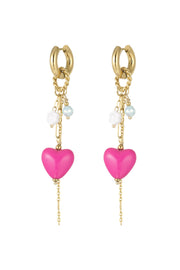 Oorbellen goud groen of roze hart stainless steel LoveSieraden