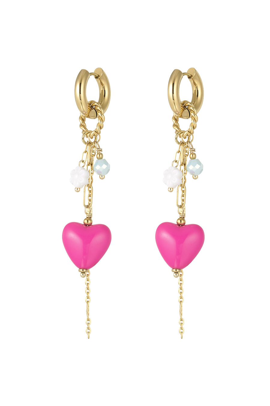 Oorbellen goud groen of roze hart stainless steel LoveSieraden