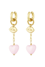 Gouden oorbellen roze hart statement LoveSieraden