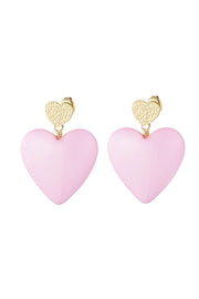 Roze hart oorbellen pastel roze stainless steel LoveSieraden