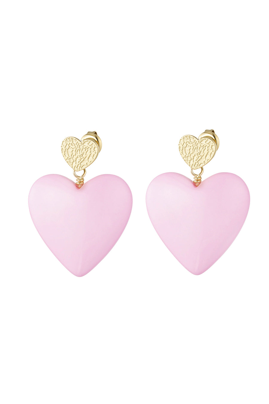 Roze hart oorbellen pastel roze stainless steel LoveSieraden