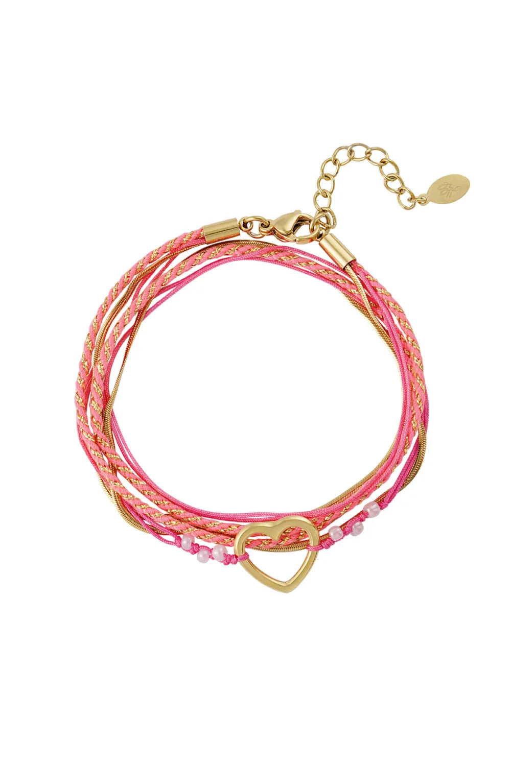 Armband roze en goud met hart stainless steel LoveSieraden