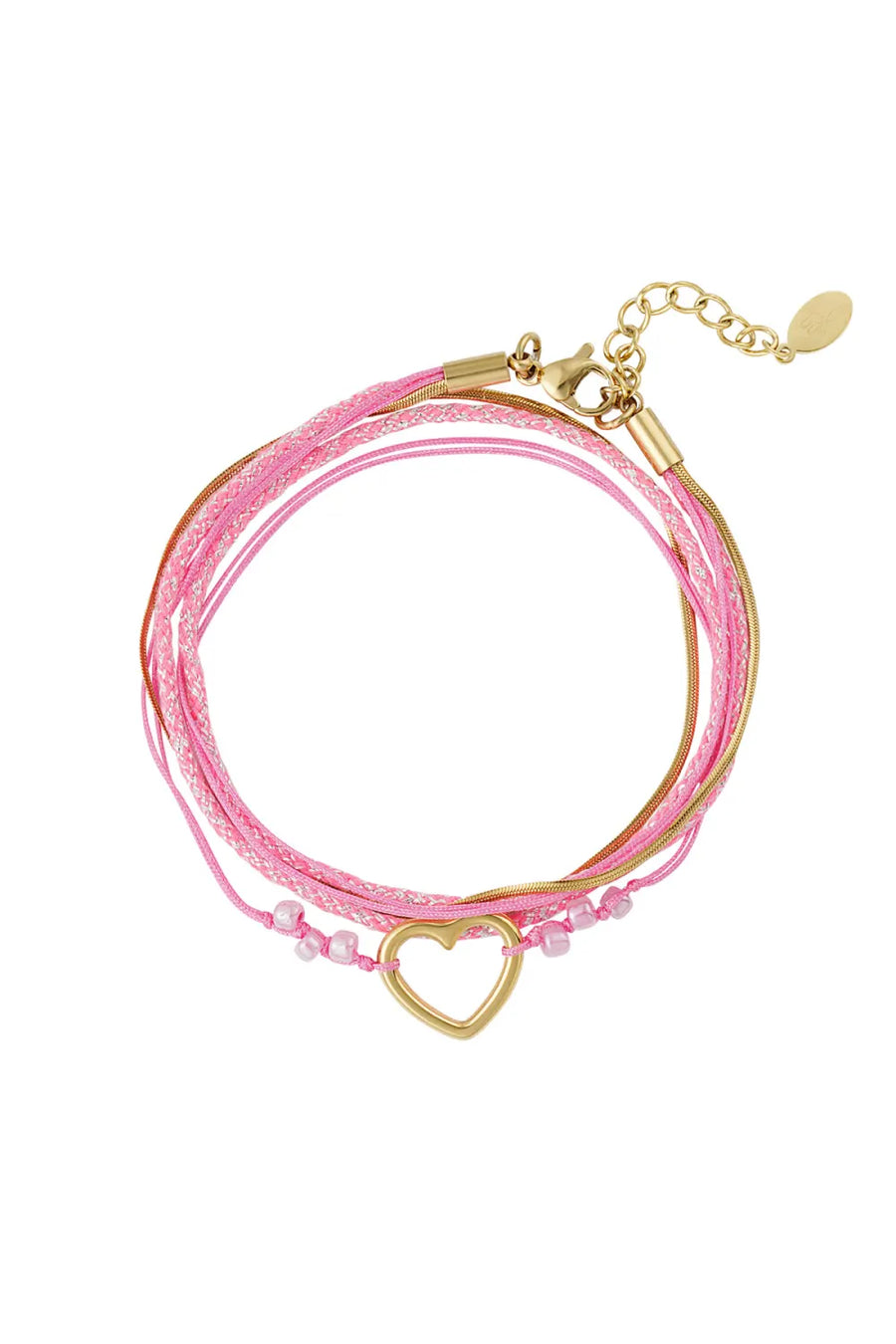Armband roze en goud met hart stainless steel LoveSieraden