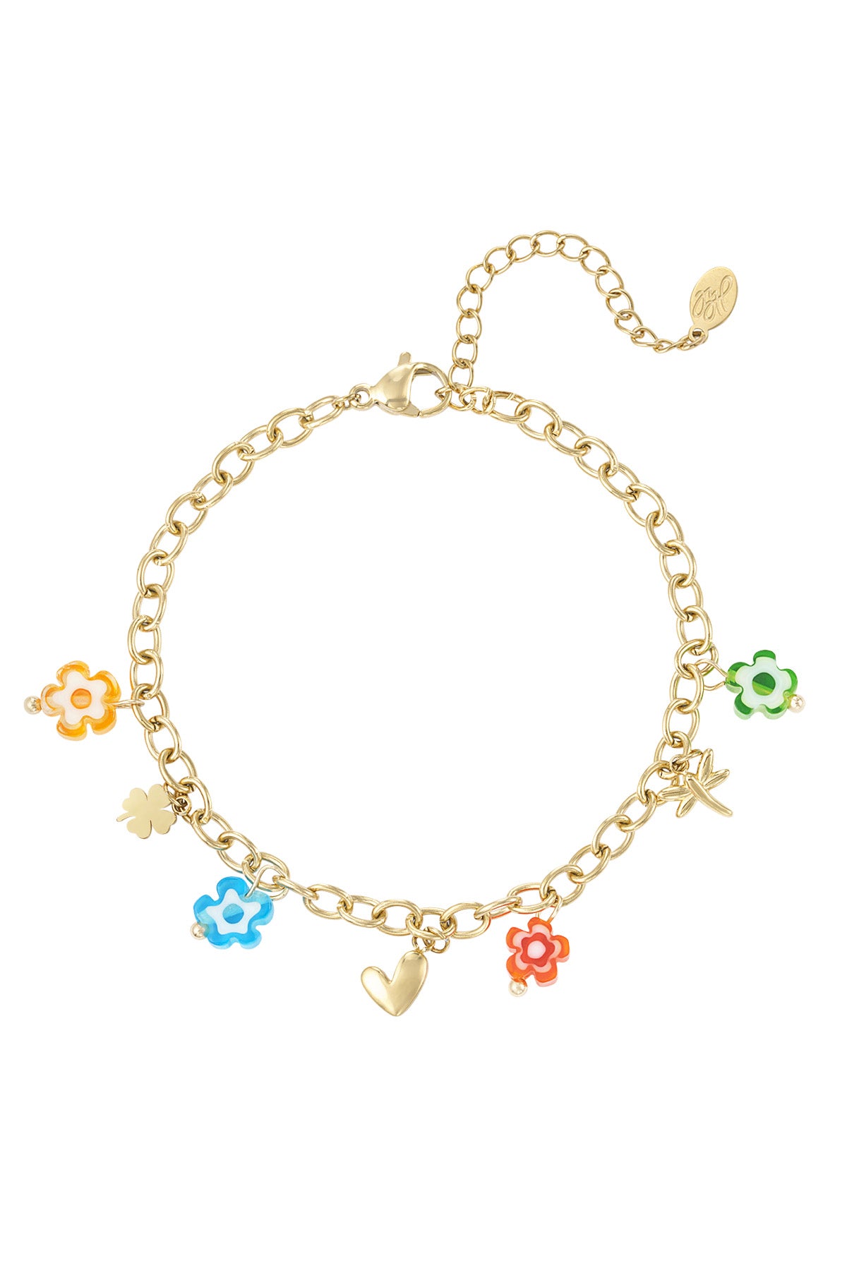 Kleurrijke bedelarmband bloemen stainless steel LoveSieraden