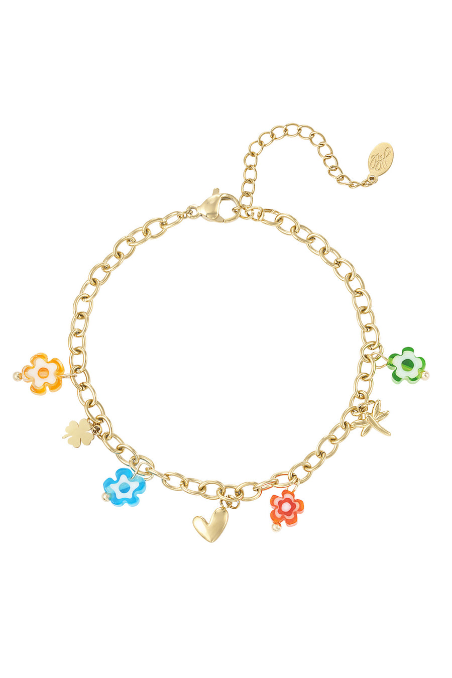 Kleurrijke bedelarmband bloemen stainless steel LoveSieraden