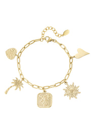 Gouden bedelarmband met palmboom en zon stainless steel LoveSieraden