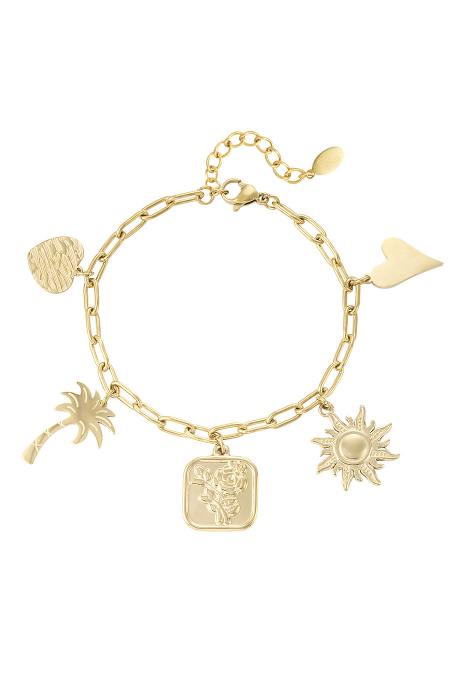 Gouden bedelarmband met palmboom en zon stainless steel LoveSieraden
