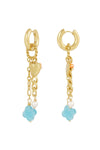 Statement oorbellen met blauwe klaver en parel LoveSieraden