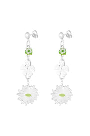 Oorbellen bloemen goud en groen stainless steel LoveSieraden