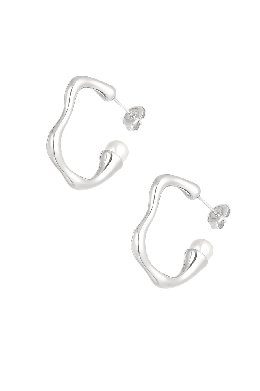 Asymmetrische oorbellen met parel stainless steel LoveSieraden