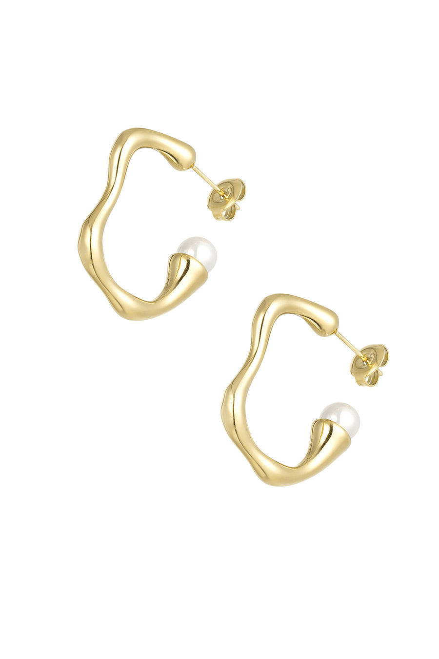 Asymmetrische oorbellen met parel stainless steel LoveSieraden